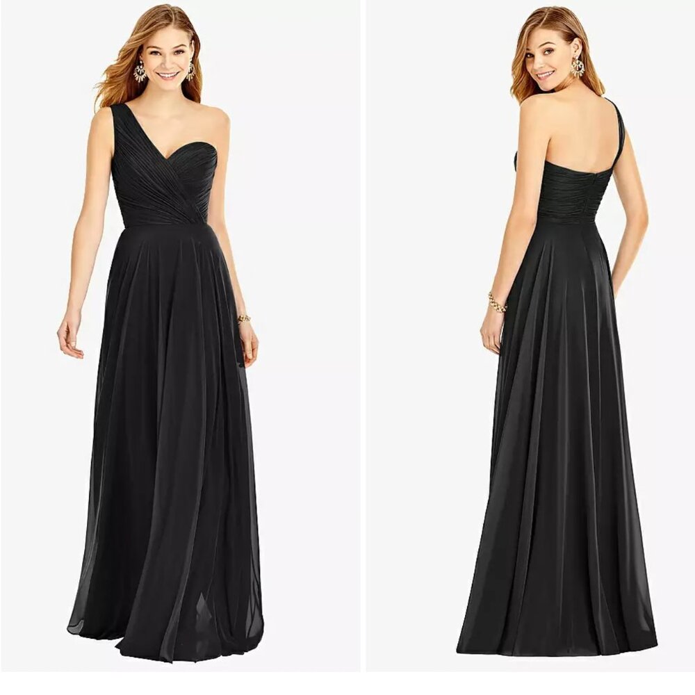 One-Shoulder Draped Chiffon Formal Dress - Dani in Black - Size 10